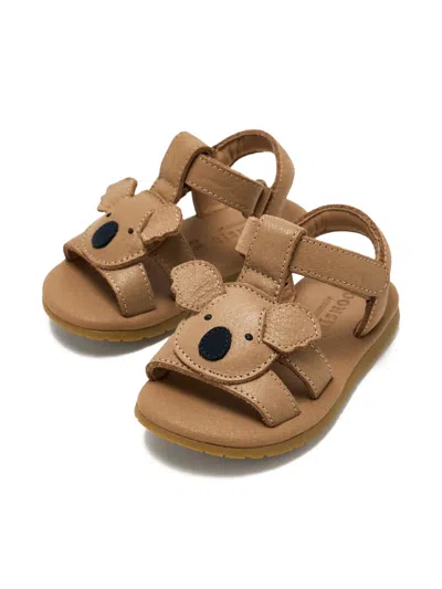 Donsje Kids' Koala-face Leather Sandals In Brown