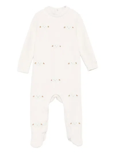 Donsje Lamb-applique Ribbed Babygrow In White