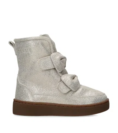 Donsje Kids' Leather Metallic Isa Boots In Silver