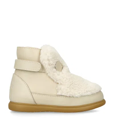 Donsje Kids' Leather-shearling Polar Bear Roumi Boots In White
