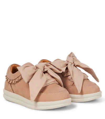 Donsje Kids' Lexley Bow-trimmed Leather Sneakers In Pink