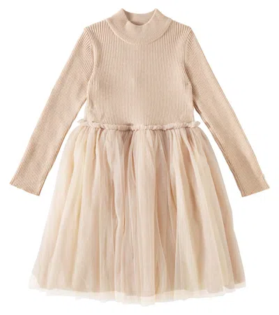 Donsje Kids' Lotus Tulle And Wool-blend Dress In Light Coral