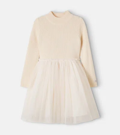 Donsje Kids' Lotus Wool And Tulle Dress In Misty Rose