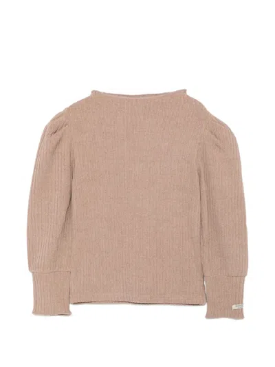 Donsje Kids' Louena Ribbed Puff-sleeve Sweater In Neutrals