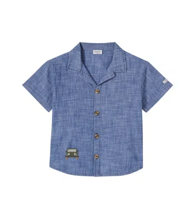 Donsje Kids' Ludon Embroidered Cotton Bowling Shirt In Blue
