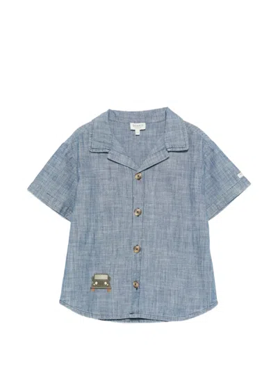 Donsje Kids' Ludon Jeep-embroidery Button-down Shirt In Blue