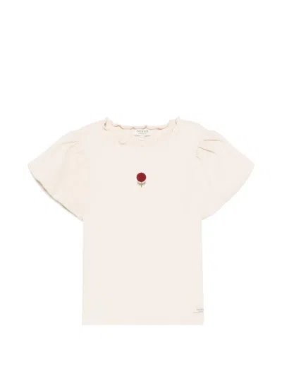 Donsje Marien Ruffled Rose T-shirt In White