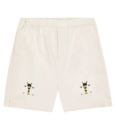 Donsje Kids' Mees Embroidered Swim Trunks In Cream