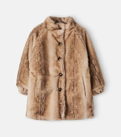 Donsje Kids' Mila泰迪绒大衣 In Soft Taupe Striped Teddy
