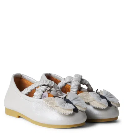 Donsje Kids' Mileni Leather Ballet Flats In Silver
