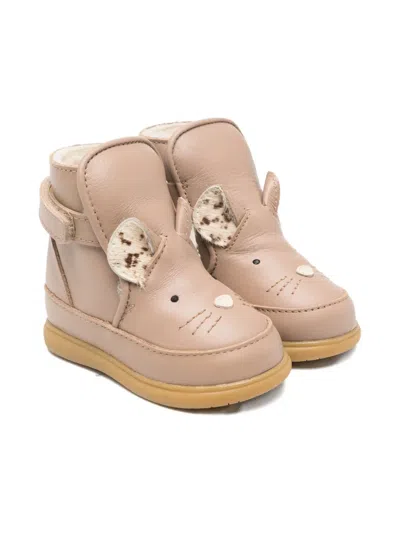 Donsje Kids' Mouse-design Leather Boots In Neutral