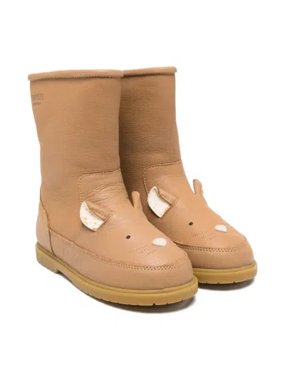 Donsje Kids' Mouse-face Leather Boots In Neutral