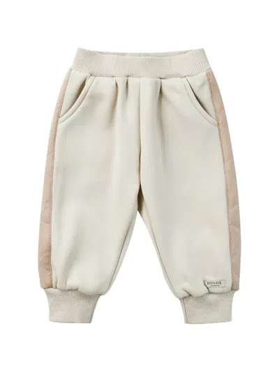 Donsje Kids' Noorien Quilted-panel Ribbed-trim Track Pants In Neutrals