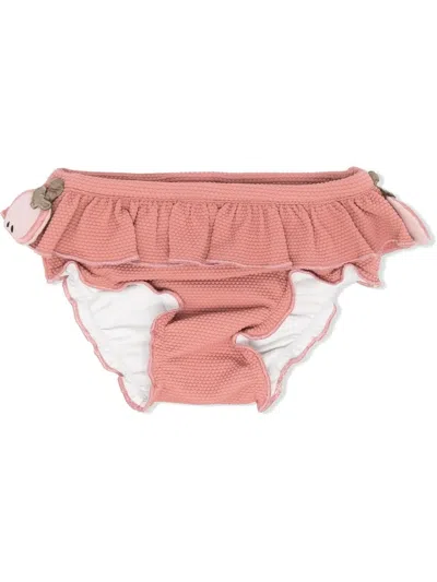 Donsje Babies' Peplum-waist Seersucker Bikini Bottoms In 粉色
