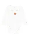 Donsje Peter-pan-collar Bear-embroidered Bodysuit In White