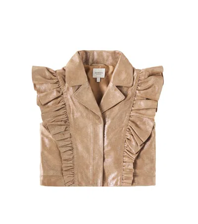 Donsje Kids' Piep Ruffled Metallic Leather Vest In Brown
