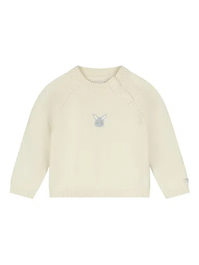 Donsje Babies' Rabbit-embroidered Cotton Sweater In White
