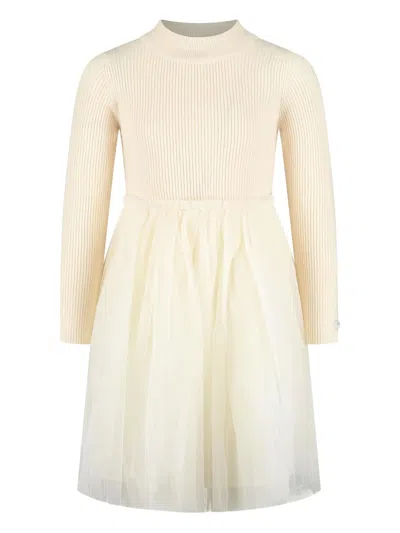 Donsje Kids' Ribbed-knit Tulle Dress In Neutral