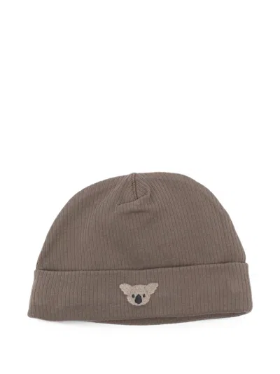 Donsje Babies' Ribbed Koala-patch Beanie Hat In Brown