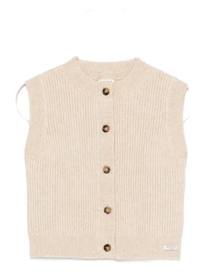 Donsje Kids' Ribbed Sleeveless Cardigan In Neutral