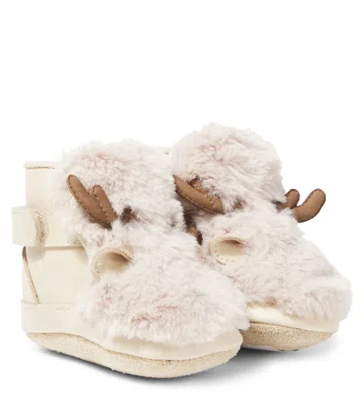 Donsje Babies' Richy Leather And Faux Fur Booties In Neutral