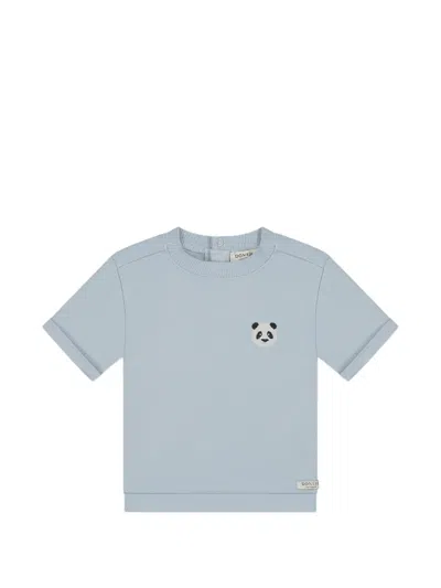 Donsje Babies' Roll-sleeve Panda T-shirt In Blue