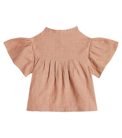 Donsje Kids' Rosalie Linen-blend Shirt In Rust Metallic
