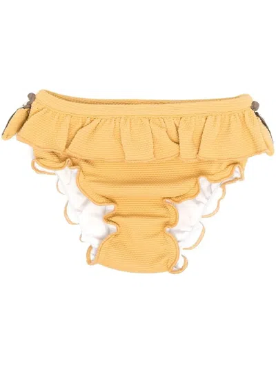 Donsje Babies' Ruffled Seersucker Bikini Bottoms In 黄色