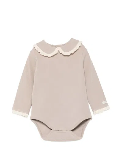Donsje Babies' Ruffle-trim Ribbed Bodysuit In Neutrals