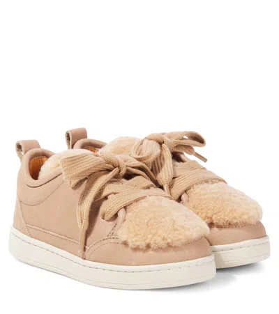 Donsje Kids' Sandor Leather Sneakers In Beige Leather