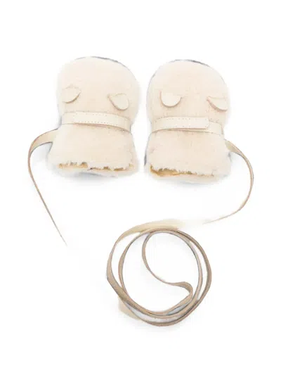 Donsje Babies' Shearling-texture Ear-detail Mittens In Neutrals