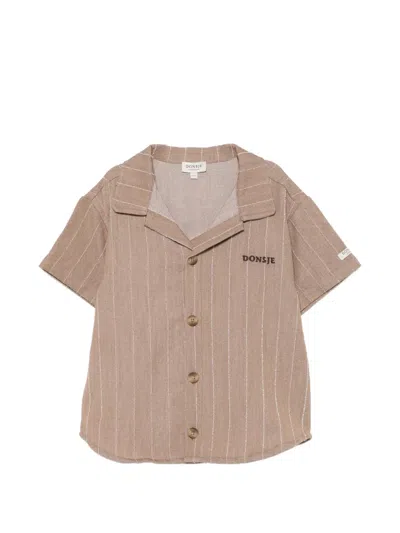 Donsje Kids' Short-sleeve Striped Shirt In Brown