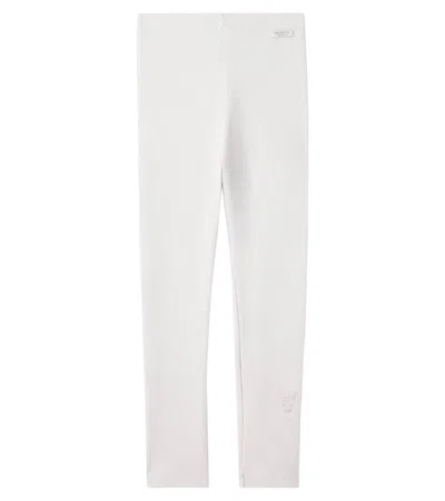 Donsje Kids' Soenie Embroidered Ribbed-knit Cotton-blend Leggings In White