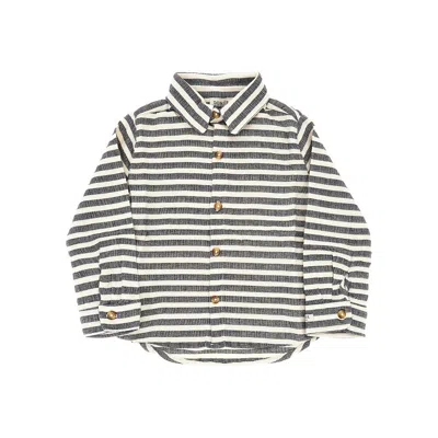 Donsje Striped Cotton-blend 'leom' Shirt Kids In Gray