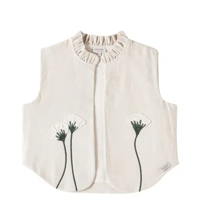 Donsje Kids' Sugy Ruffled Appliqué Linen Vest In Soft Sand