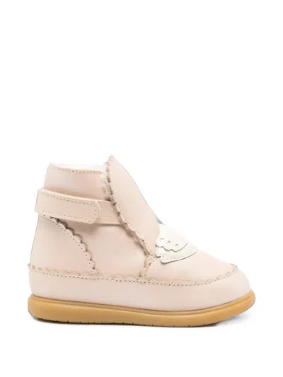Donsje Kids' Swan-patchwork Scalloped-trim Boots In Neutrals