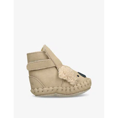 Donsje Baby Kapi Koala Leather Crib Shoe In Taupe
