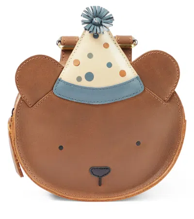 Donsje Kids' Tendo Festive Bear Leather Backpack In Brown