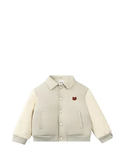 Donsje Kids' Textured Sleeve Bear Appliqué Jacket In Neutral