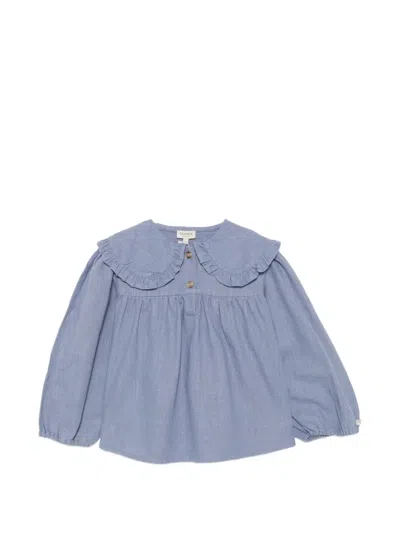 Donsje Kids' Thewa Ruffled Peter Pan Collar Blouse In Blue