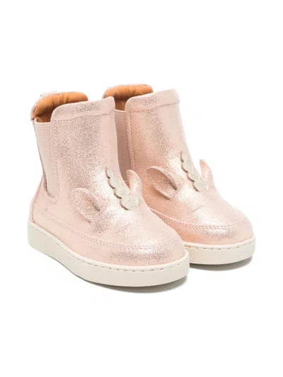 Donsje Kids' Unicorn-appliqué Leather Boots In Pink