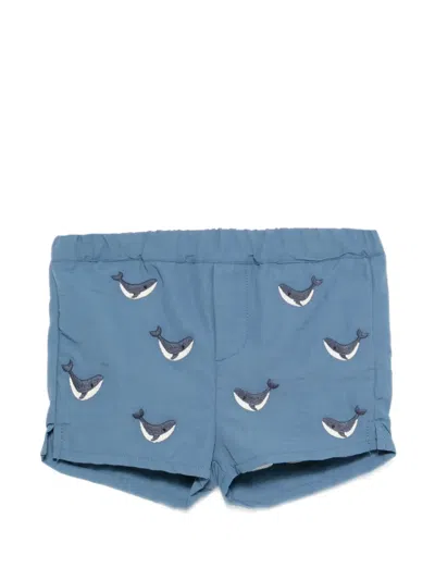 Donsje Babies' Wangu Whale-embroidery Swim Shorts In Blue