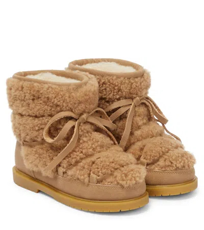 Donsje Kids' Inuka Lining Wool And Leather Boots In Beige Curly Sheep Wool