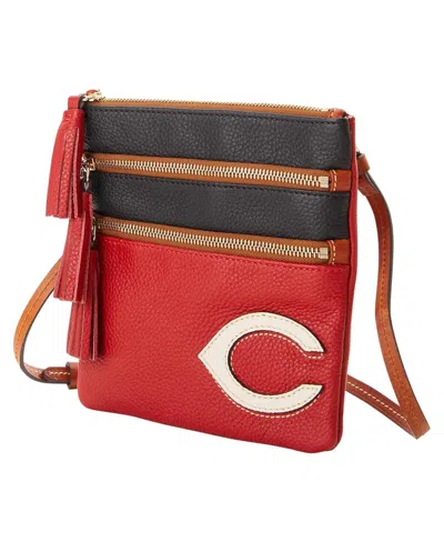 Dooney & Bourke Cincinnati Reds Infield Triple Zip Crossbody Purse In Brown