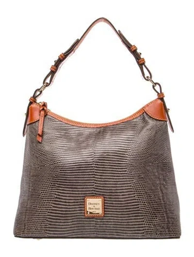 Pre-owned Dooney & Bourke Embossed Leather Shoulder Bag In Gray
