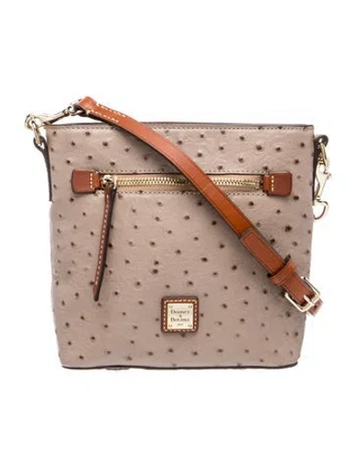 Pre-owned Dooney & Bourke Ostrich Crossbody Bag In Grey