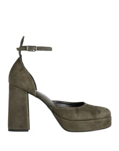 Doop Woman Pumps Military Green Size 10 Leather