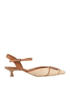 Doop Woman Pumps Tan Size 6 Natural Raffia, Leather
