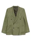 Doppiaa Textured Olive Green Double-breasted Blazer With Rear Vents