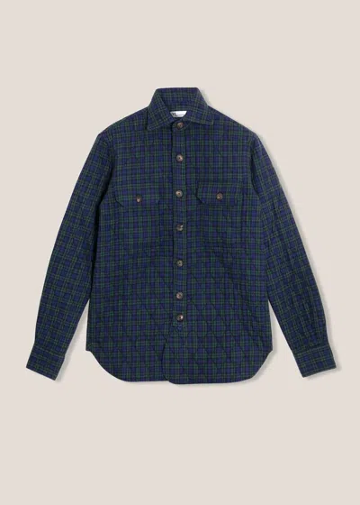 Doppiaa Aantero Green Checked Overshirt In Blue